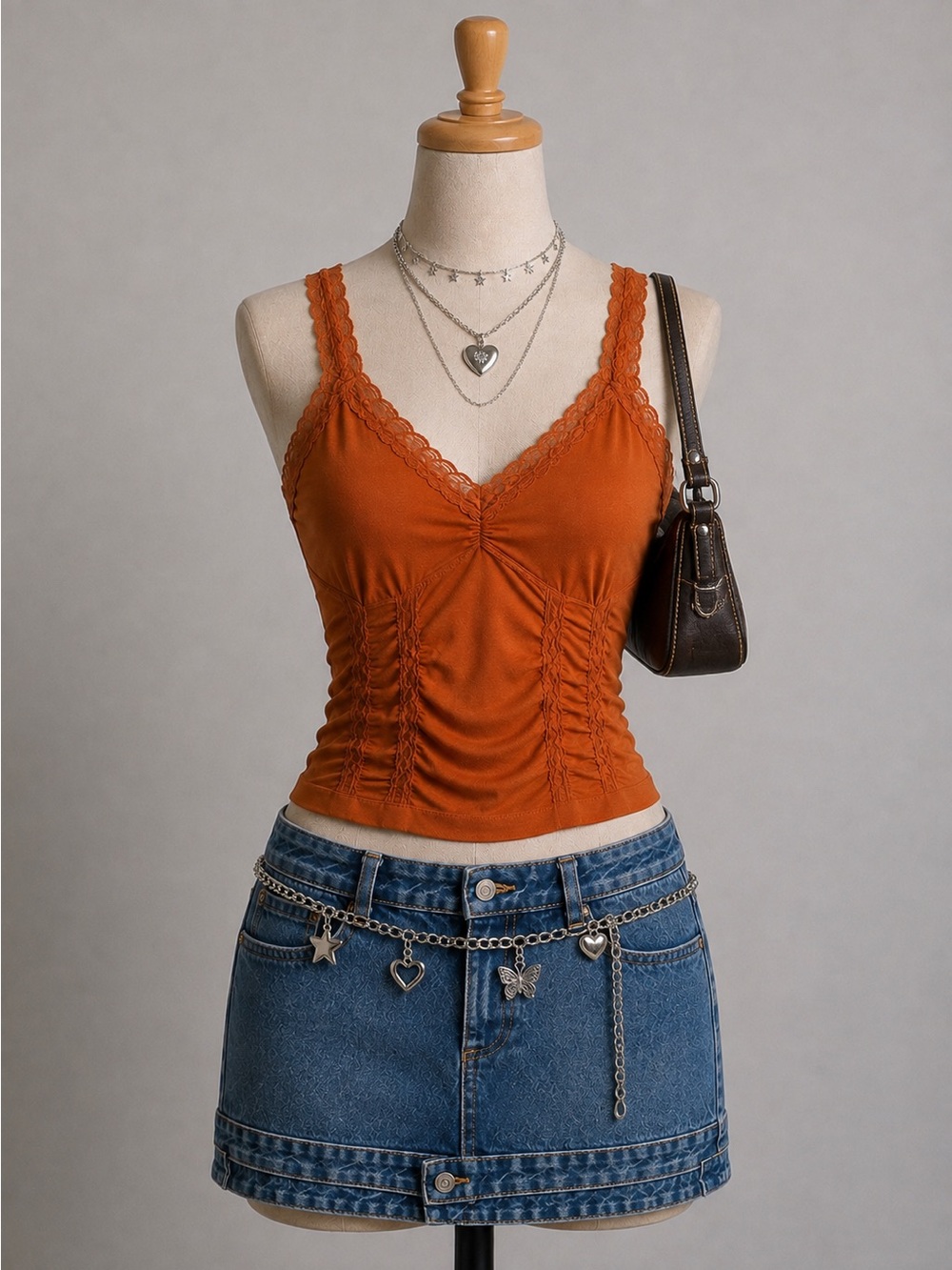 Tribal Orange Lace-Trim Tank Top
